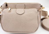 Valentina trio bag- Dames tassen- Crossbody tassen- Schoudertas- 3 delig- Veganistisch leer- Beige- Gratis extra bagstrap cadeau