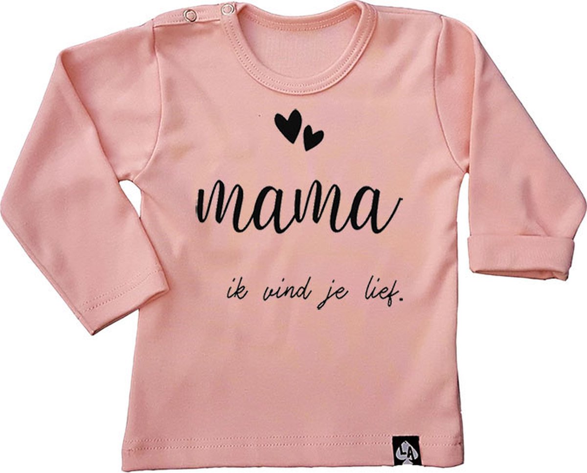 Little Ace - Baby Shirt- 100% Biologisch Katoen - Mama Ik Vind Je Lief - Maat 86/92 - Zwart - Baby Kleding Meisje - Cadeautje voor (Aanstaande) Moeders - Kraamcadeau