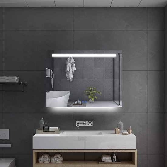 Loevschall Godhavn Vierkante spiegel met verlichting, led-spiegel met touch- schakelaar, 100 x 65 cm, badkamerspiegel met ledverlichting, verstelbare badkamerspiegel met verlichting