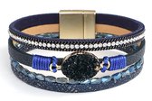 Montebello Armband Kari Blue - Pu Leer - Strass - Zirkonia -19cm