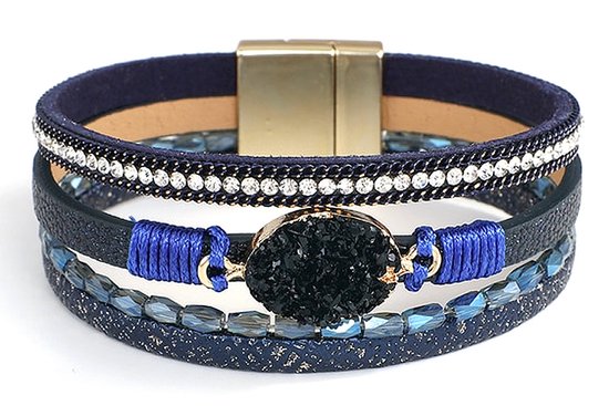 Bracelet Montebello Kari Blue - Simili Cuir - Strass - Zircone -19cm