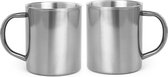 Set van 2x stuks koffie drinkbekers/mokken zilver metallic RVS 280 ml - Mokken/bekers voor hete drankjes of outdoor