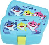 2x stuks kunststof broodtrommels/lunchboxen Baby Shark 16 x 11 cm - Stevige lunchtrommels voor naar school