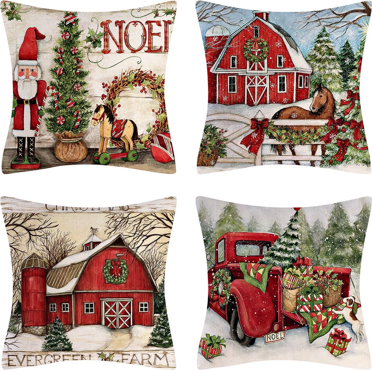 SUNMOOL Kerst Kussenhoes - Kussenhoes - Pillow cover - 45 x 45cm - Type D - 4Stuks