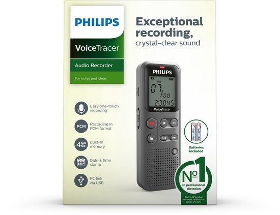 Philips DVT1110 VoiceTracer Audiorecorder Grijs - Philips