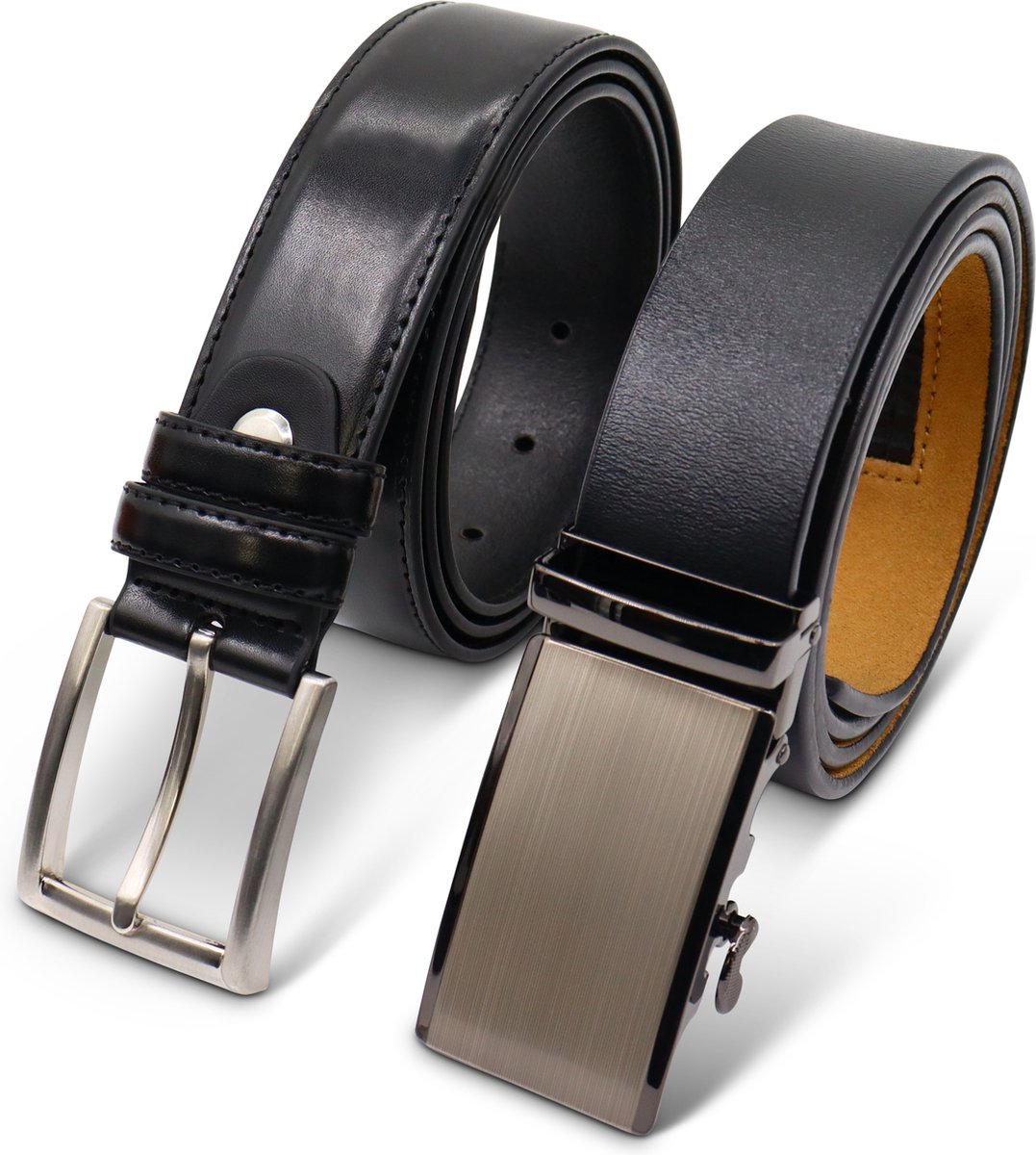 Safekeepers Heren riem - riem automatische gesp - riem zonder gaatjes - riem heren leer - 2 Stuks Zwart