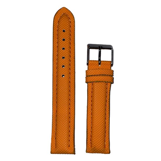 Horlogeband - 18mm - Oranje - Echt leer in stoffen uitvoering - Roestvrijstalen gesp