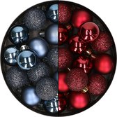 Decoris Kerstballen - donkerrood - 14ST - kunststof - 3 cm - glans/mat/glitter