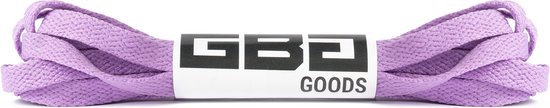 Lichtpaarse platte veters van GBG Goods, opgerold met een label.