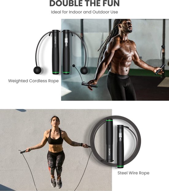 TOQIBO Springtouw met digitale teller, professionele kogellagers en anti-slip handgrepen, verstelbare Speed Rope touwspringtraining, fitness, boksen, afvallen, voor kinderen en volwassenen (blauw