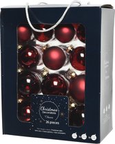 Decoris Kerstballen - 26 stuks - glas - donkerrood - 5-6-7 cm