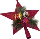 Kunststof kerstboom ster piek rood lengte 21 cm - Kerstpieken - Voor bomen tussen de 120 en 180 cm