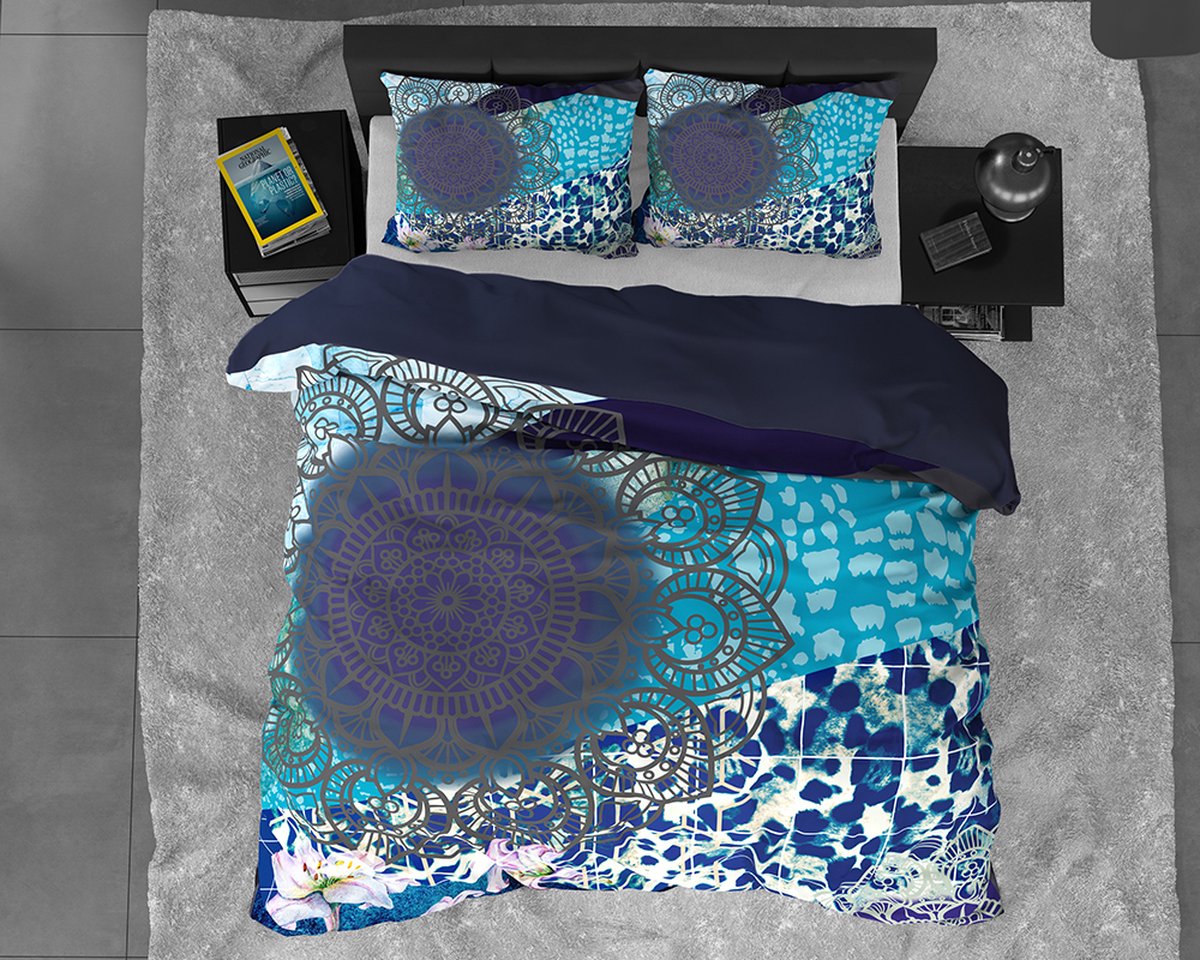 Dreamhouse Satijn Imara - Dekbedovertrekset - Tweepersoons - 200x200/220 + 2 kussenslopen 60x70 - Blauw