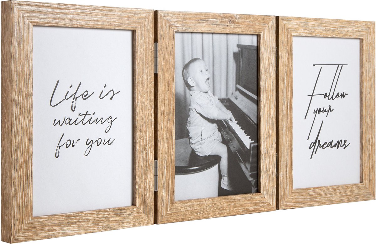 HIKPACKER Fotolijst collage 13x18, opvouwbare fotolijst 3 foto's, zwart vintage fotolijst collage van hout portretlijst met scharnier en glazen plaat fotolijst voor woondecoratie