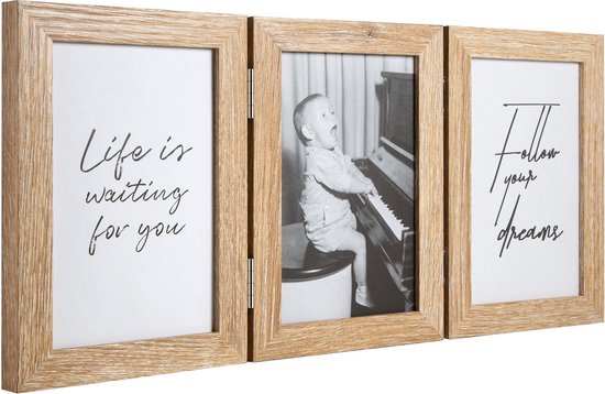 Cadre photo - Henzo - Piano Triple Swing Portrait - Cadre collage pour 3 photos - Format photo 13x18 cm - Naturel