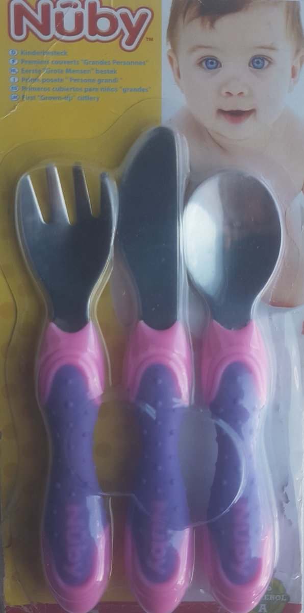 Goedkoopste Bestekset - Nuby Kinderbestek - Lepel, Vork, Mes vanaf 12 Maanden Roze/Paars