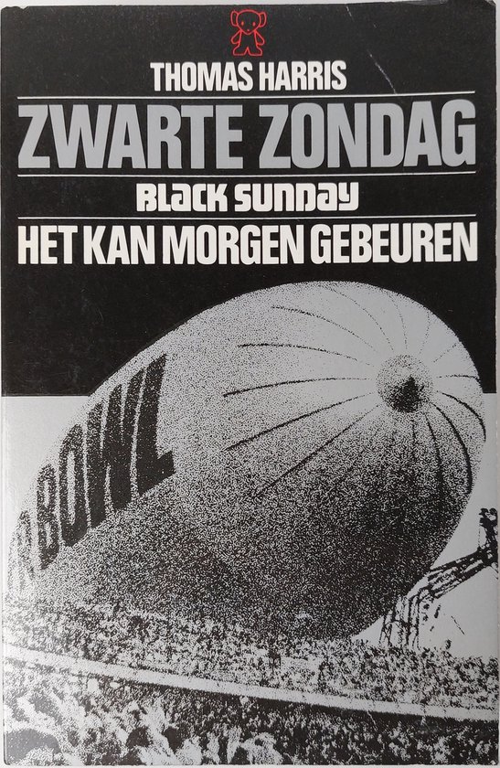 Boekomslag van Zwarte Zondag met een opblaasbare bal met het woord "BOWL" erop, tegen een achtergrond van publiek.