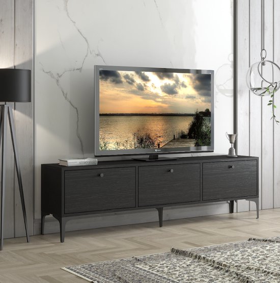 Hoppa! Meuble TV Etna Premium - Meuble TV 180 cm - Wood Noir/Noir | bol.com