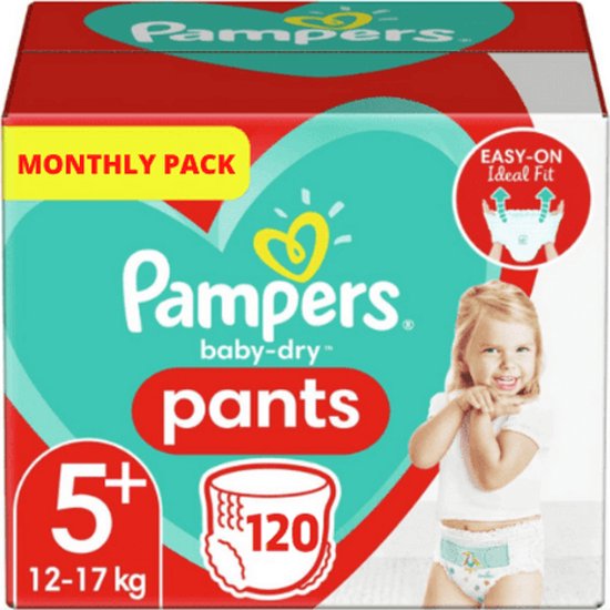Pampers Baby-Dry Pants Luierbroekjes - Maat 5+ (12-17 kg) - 120 stuks - Maandbox - Pampers