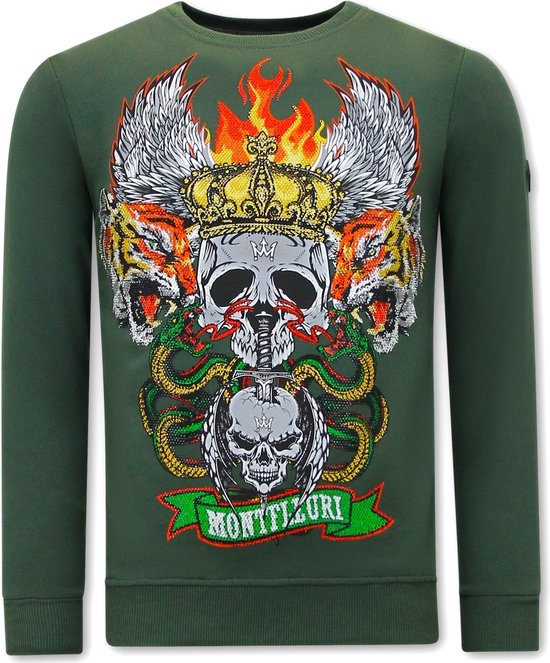 Pull pour homme avec imprimé - Head de mort - 3662 - Vert