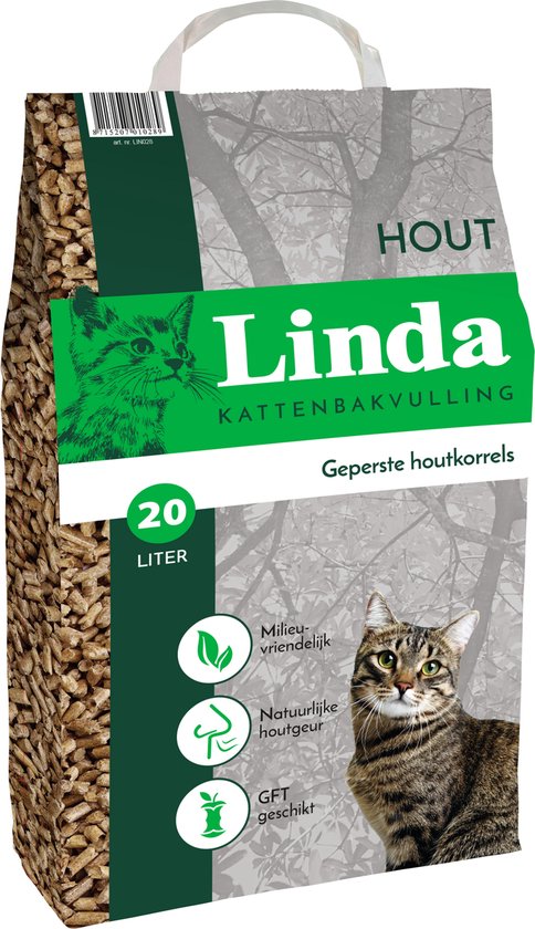 Linda Hout Kattenbakvulling 20 Liter - Kattenbakkorrel - Geperste Gerecyclede Houtkorrel
