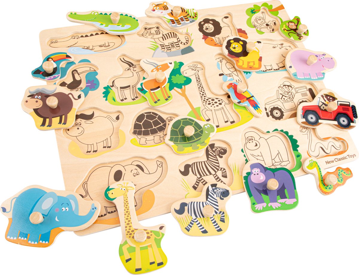 New Classic Toys Houten Legpuzzel Safari Dieren – 16 puzzelstukjes