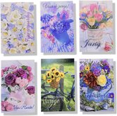 6 Cards & Crafts Verjaardag Bloemen Wenskaarten | 12x17cm gevouwen felicitatie kaarten Inclusief enveloppen