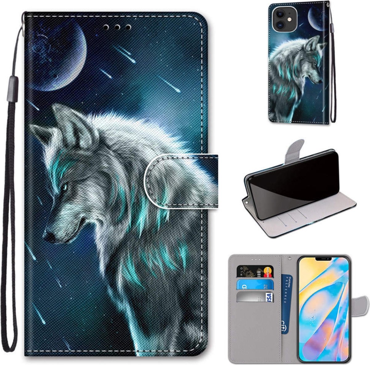 BookCover Hoes Etui voor iPhone 13 - iPhone 14 Wolf
