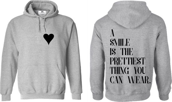 Hoodie lichtgrijs-a smile is the prettiest thing you can wear-Maat
