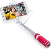 Selfie stick - Opvouwbaar - Compact - Met 3,5 mm audiojack aansluiting - Kabel - Universeel - Fotografie - Foam - RVS - rood - wit