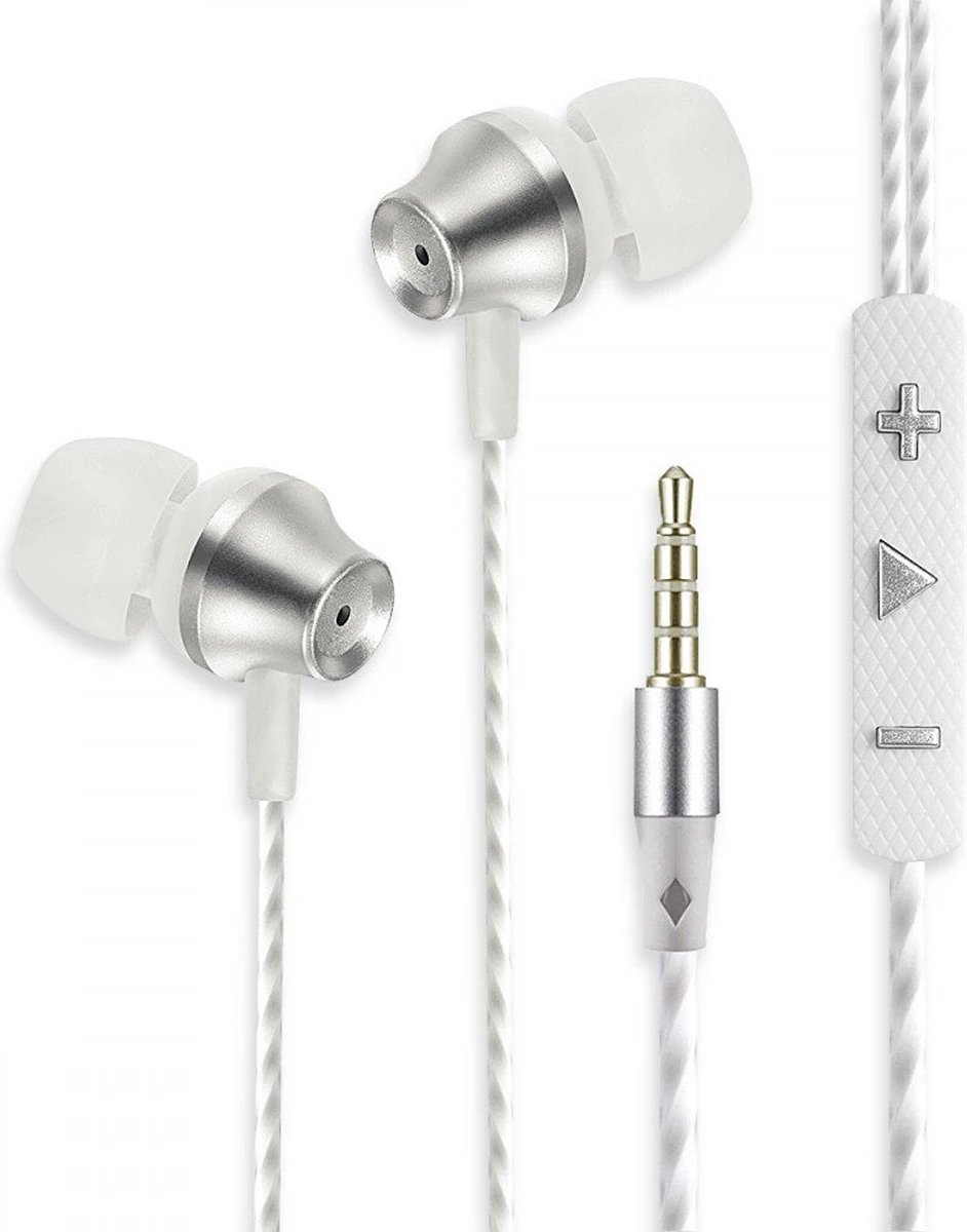 Fontastic 253768 In-Ear Headset - Oordopjes met microfoon - Camera-ontgrendeling - Wit/Grijs
