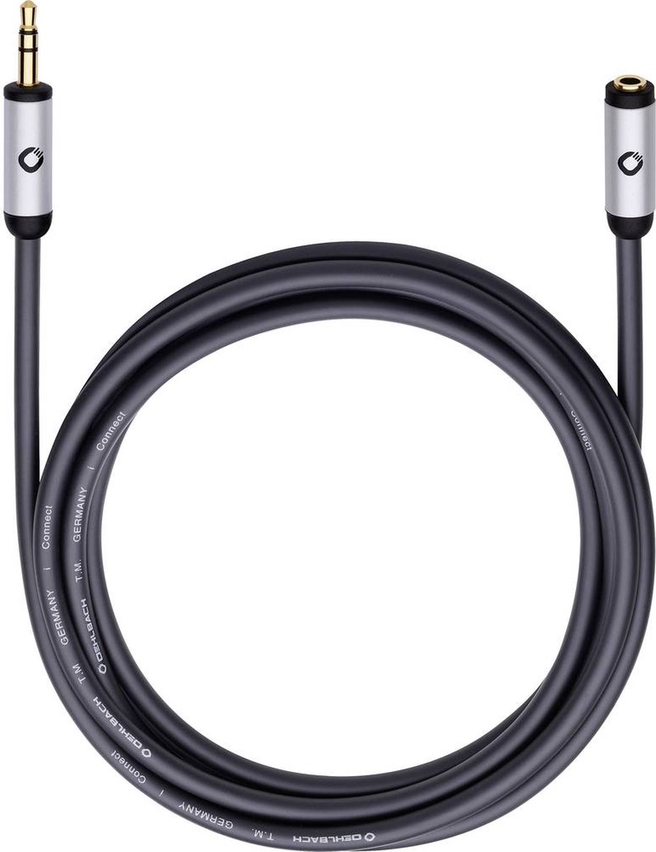 Oehlbach i-Connect J-35 EX Jackplug Audio Verlengkabel [1x Jackplug male 3.5 mm - 1x Jackplug female 3.5 mm] 3.00 m Zwart Vergulde steekcontacten