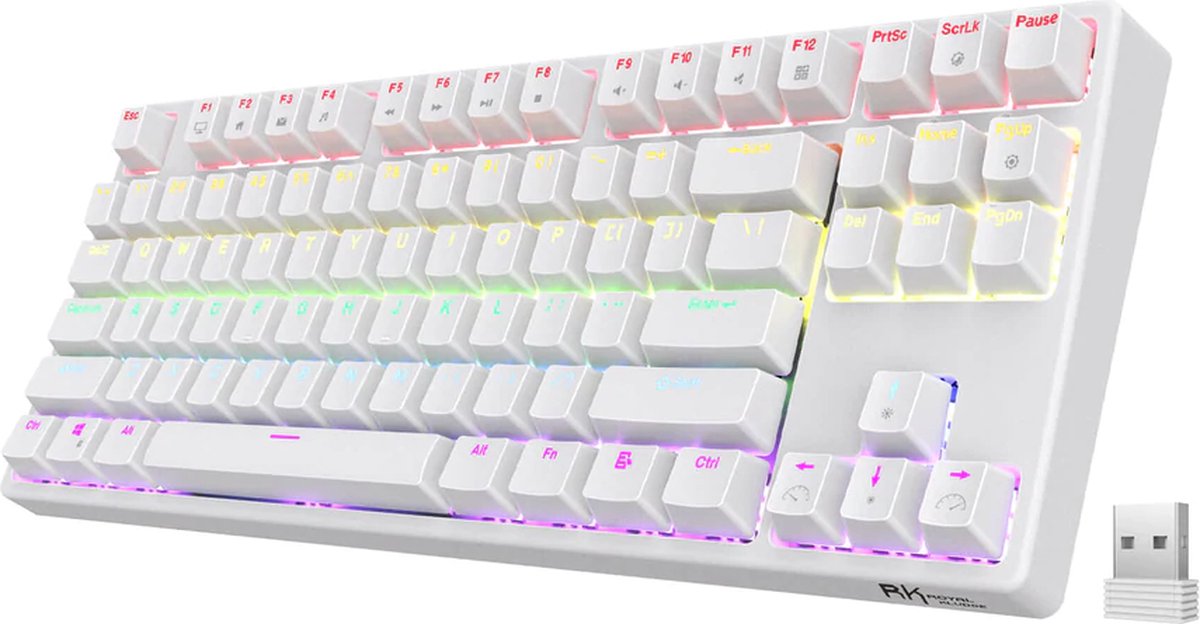 Royal Kludge RK87 (2022) Hot Swappable TKL Mechanisch Toetsenbord - Gaming Keyboard - Wit - RGB - Wired & Wireless - TRI-MODE - 2.4GHZ - Bluetooth - Type-C - Red Switches - 3/5 Pin - Gaming - Office