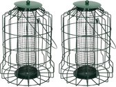 2x Tuinvogels hangende pinda voeder silo/kooi 26 cm - Voor mussen/mezen kleine vogeltjes - Winter vogelvoer huisjes