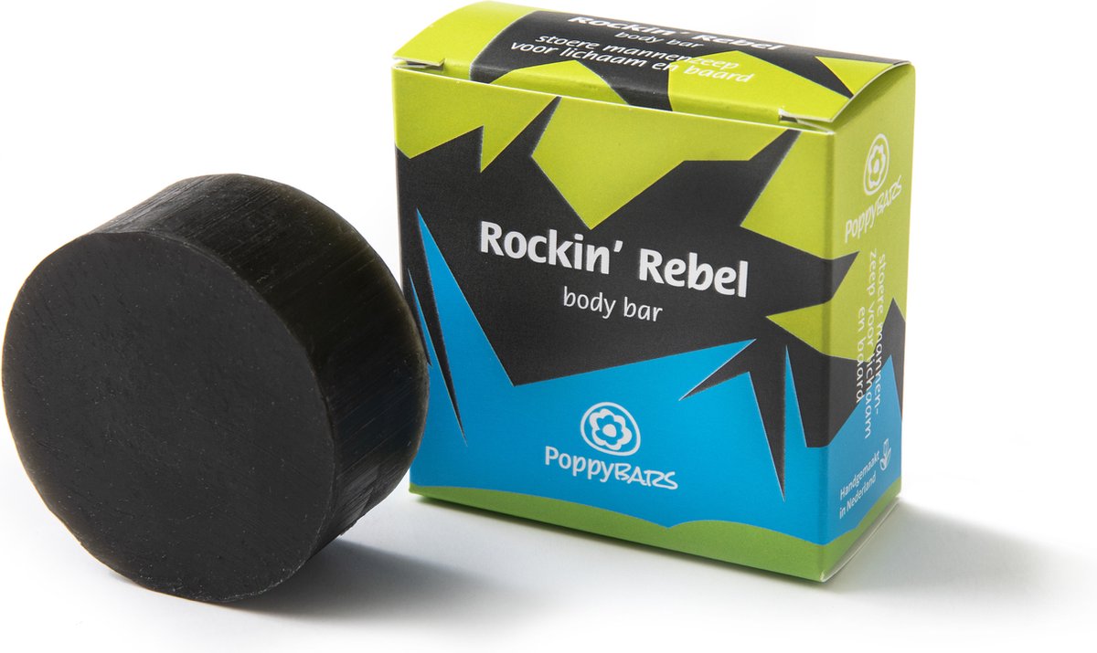 POPPYBARS Body Bar Rockin' Rebel | Baard en Body Soap Block | Shampooblok | Bodybar