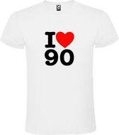 Wit T shirt met  I love (hartje) the 90's (nineties)  print Zwart en Rood size XXL