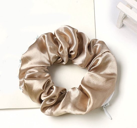 Satijnen Scrunchie met Rits - Champagne