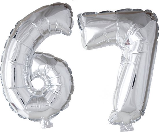 Folieballon 67 jaar Zilver 66cm