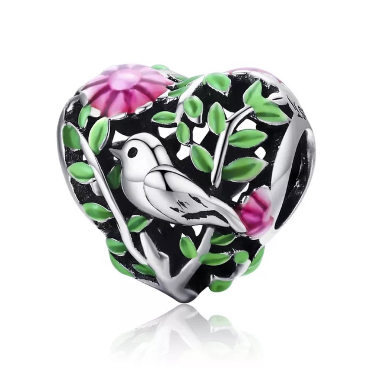 Zilveren Bedel Vogel | Sieraad | Zilver 925 | Beads | Moederdag / Valentijn Cadeau | Past op Pandora armband | Romystones