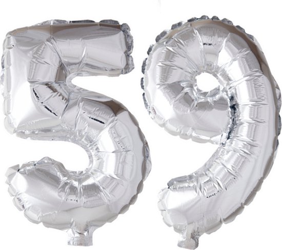 Folieballon 59 jaar Zilver 66cm