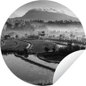 Tuincirkel Indonesië - Rijst - Mist - zwart wit - 150x150 cm - Ronde Tuinposter - Buiten