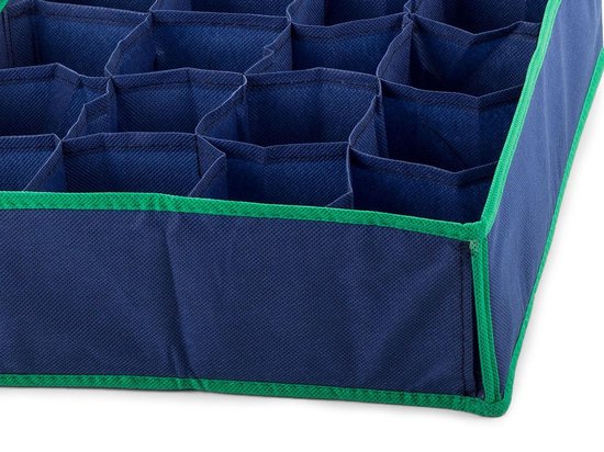 Organiseur 2X pour Chaussettes et sous- Sous-vêtements - 16 compartiments - Économisez de l'espace - Fabriqué en matériau durable Lin - Set de 2 - Bleu marine