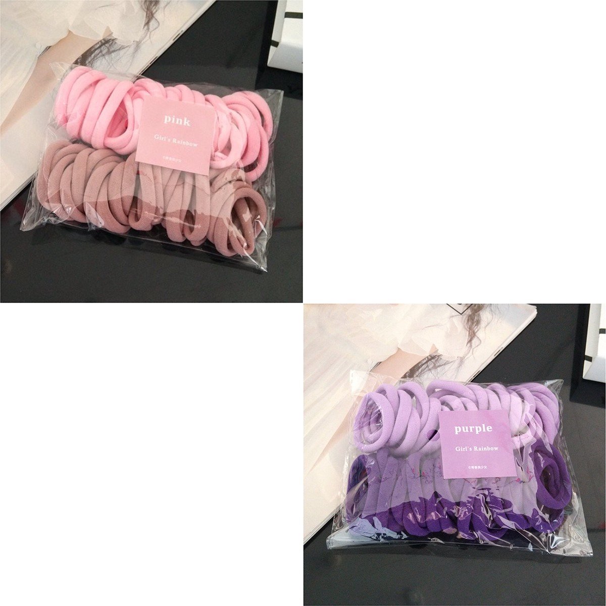 100 Stuks 4 Kleuren Mix Haarelastiekjes - Trendy Kleuren - Haar Accessoire - Gekleurde Haarelastiekjes Voor Meisjes - Haarbanden Kinderen - Purple and Pink