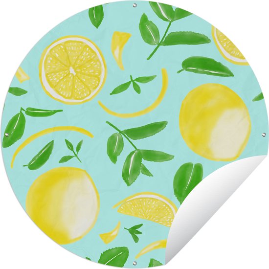 Tuincirkel Aquarel illustratie van een patroon met citroenen - Tuinposter