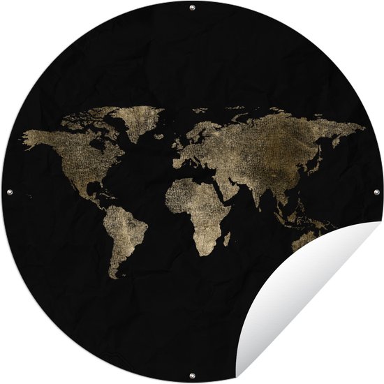 Tuincirkel Wereldkaart - Luxe - Goud - 60x60 cm - Ronde Tuinposter - Buiten