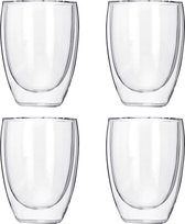 Krumble Koffie glas - Dubbelwandige glazen - Set van 4 - 300 ml - Koffieglazen - Theeglazen - Kopjes - Caffe Katte glazen - Cappuccinoglazen - Vaatwasser bestendig - 8,8 x 8,8 x 11,5 cm