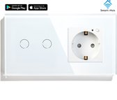 SmartinHuis – Slimme serieschakelaar (2) + stopcontact – Wit – Wifi – Hotelschakelaar – 2 lampen