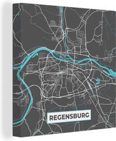 Canvas Schilderij Stadskaart – Plattegrond – Duitsland – Blauw – Regensburg – Kaart - 50x50 cm - Wanddecoratie