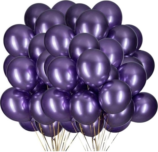Joya® 50 Metallic Ballonnen Paars | Purple | 30 cm | Latex Ballon | Chroom | Verjaardag Versiering | Feest/Party | Ballonnen set | 50 stuks