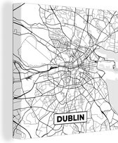 Canvas Schilderij Kaart - Dublin - Stadskaart - Zwart Wit - Plattegrond - 90x90 cm - Wanddecoratie